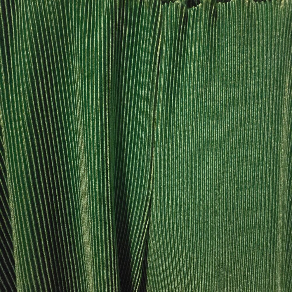 Vintage Y2K Hot & Delicious Ribbed Kelly Green Plisse Wide Leg Pant, Sz M - Picture 2 of 4